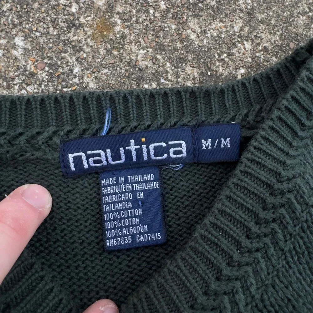 Vintage 90s Nautica Crewneck Sweater Earth Tones Preppy Green Mens M D4
